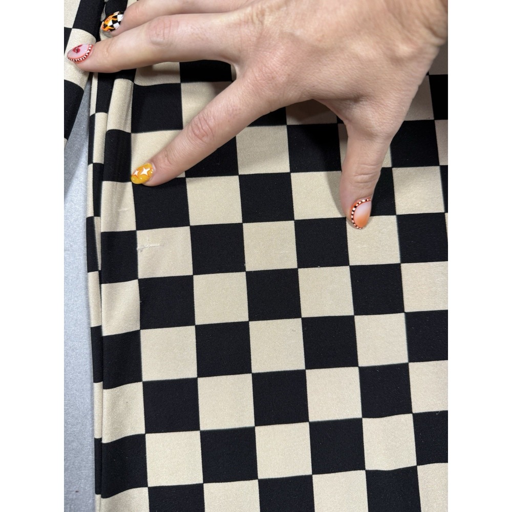 Y2K Crépas Women's Black & White Checkered Flare Pants Size S Moto Stretch Emo - Picture 3 of 8